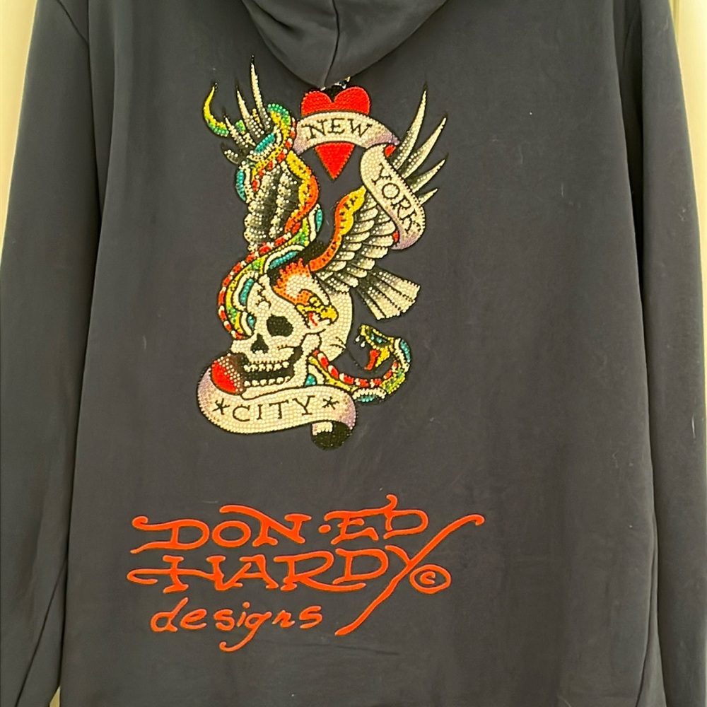 NWT Christian Audigier Navy NYC Ed Hardy Design Zip Up Hoodie XL - Picture 3 of 8
